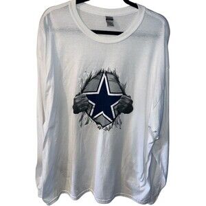 Dallas Cowboys t-Shirt Mens 2XL Gildan White Long Sleeve Tee Burst Out Logo NFL